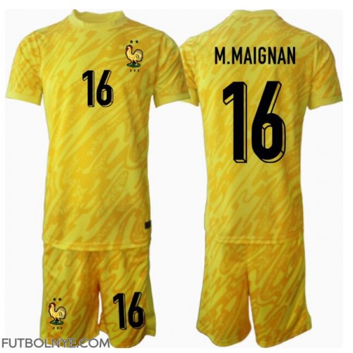 Camiseta Francia Mike Maignan #16 Portero Primera Equipación para niños Eurocopa 2024 manga corta (+ pantalones cortos)